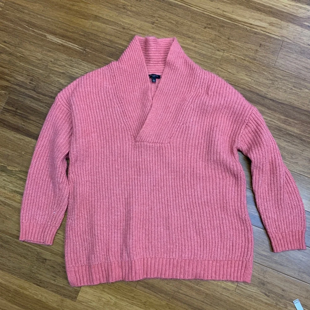 Talbots Sweater Womens Size Large Petite V-Neck Pullover Knit Ribbed Casual Pink